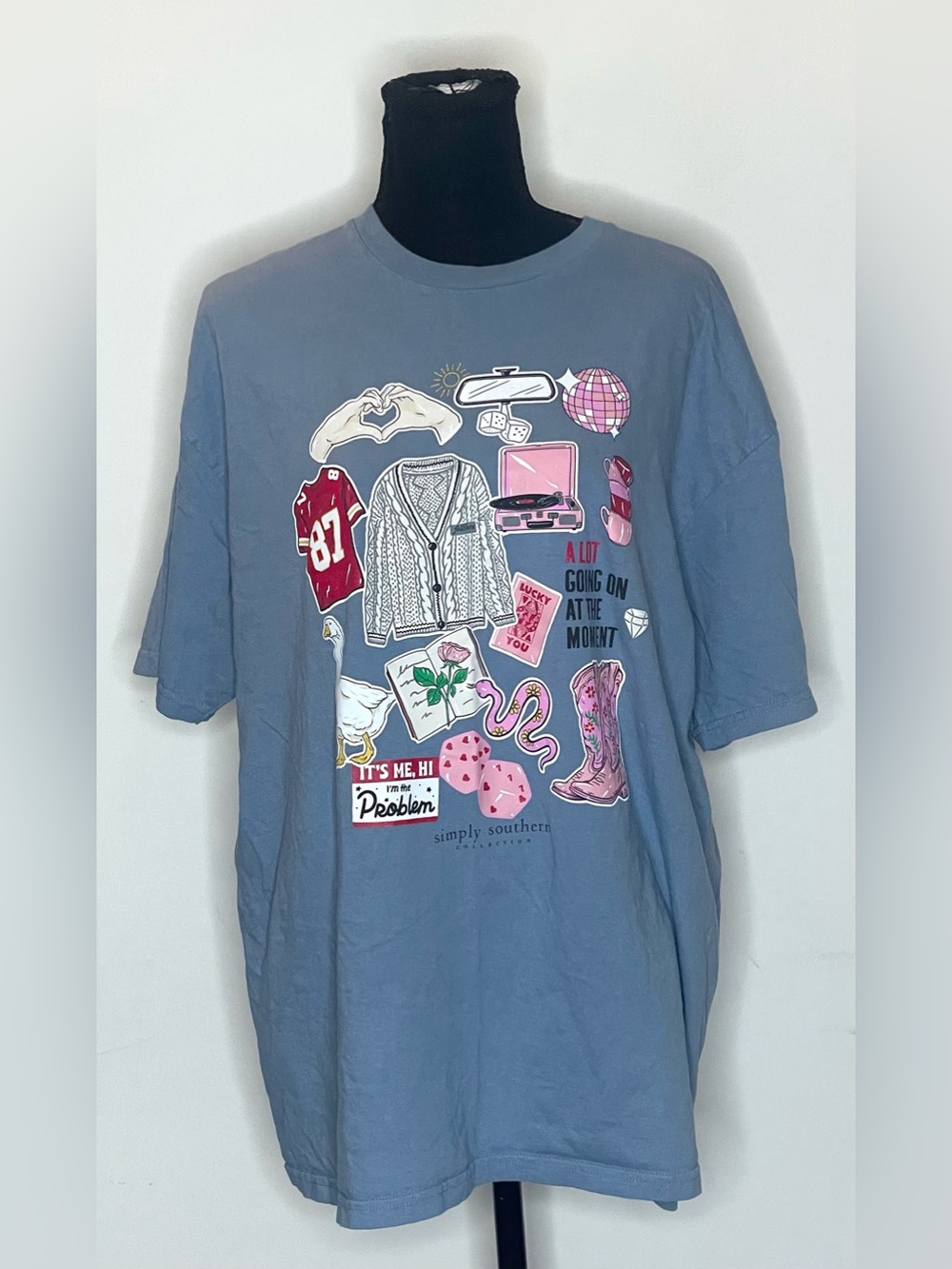 Simply Southern Light Blue Graphic Tee with Pink Accents
